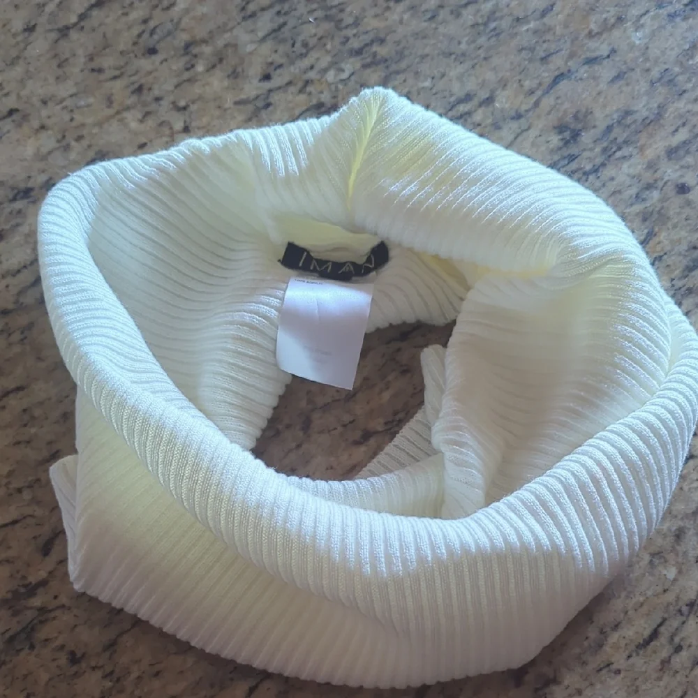IMAN Ivory Ribbed Cowl Neck Infinity Scarf.
